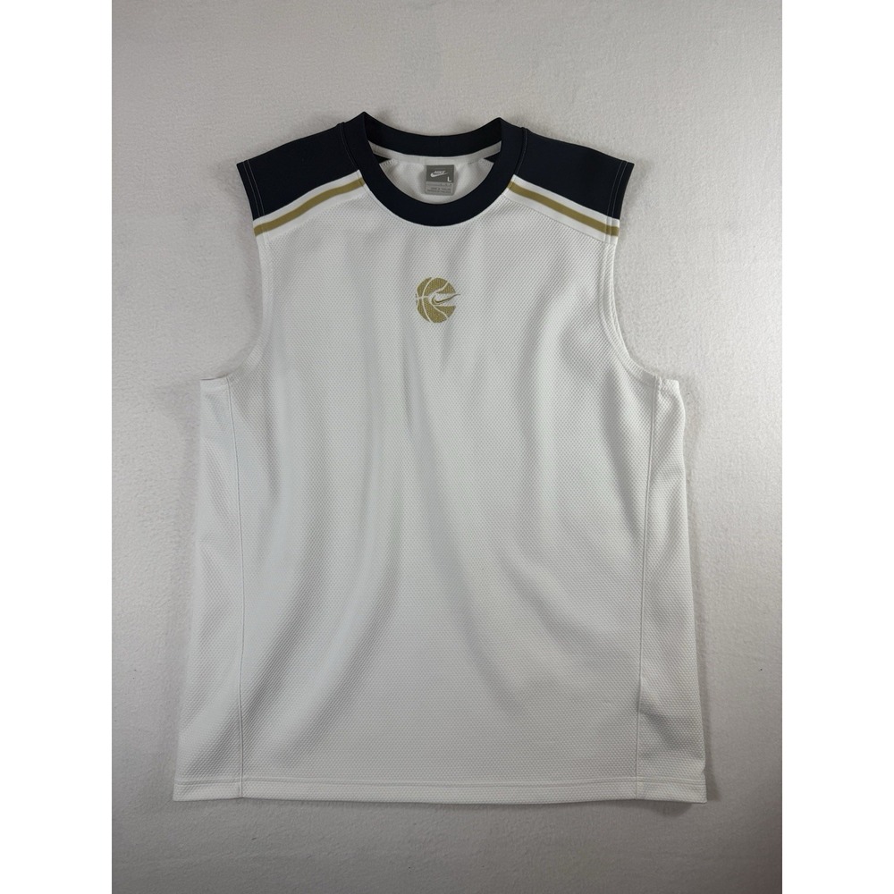 Vintage Nike Basketball Mesh Sleeveless Tank Top Mens L White Navy Gold